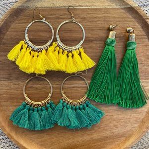 Green & Yellow Bohemian Tassel Earrings